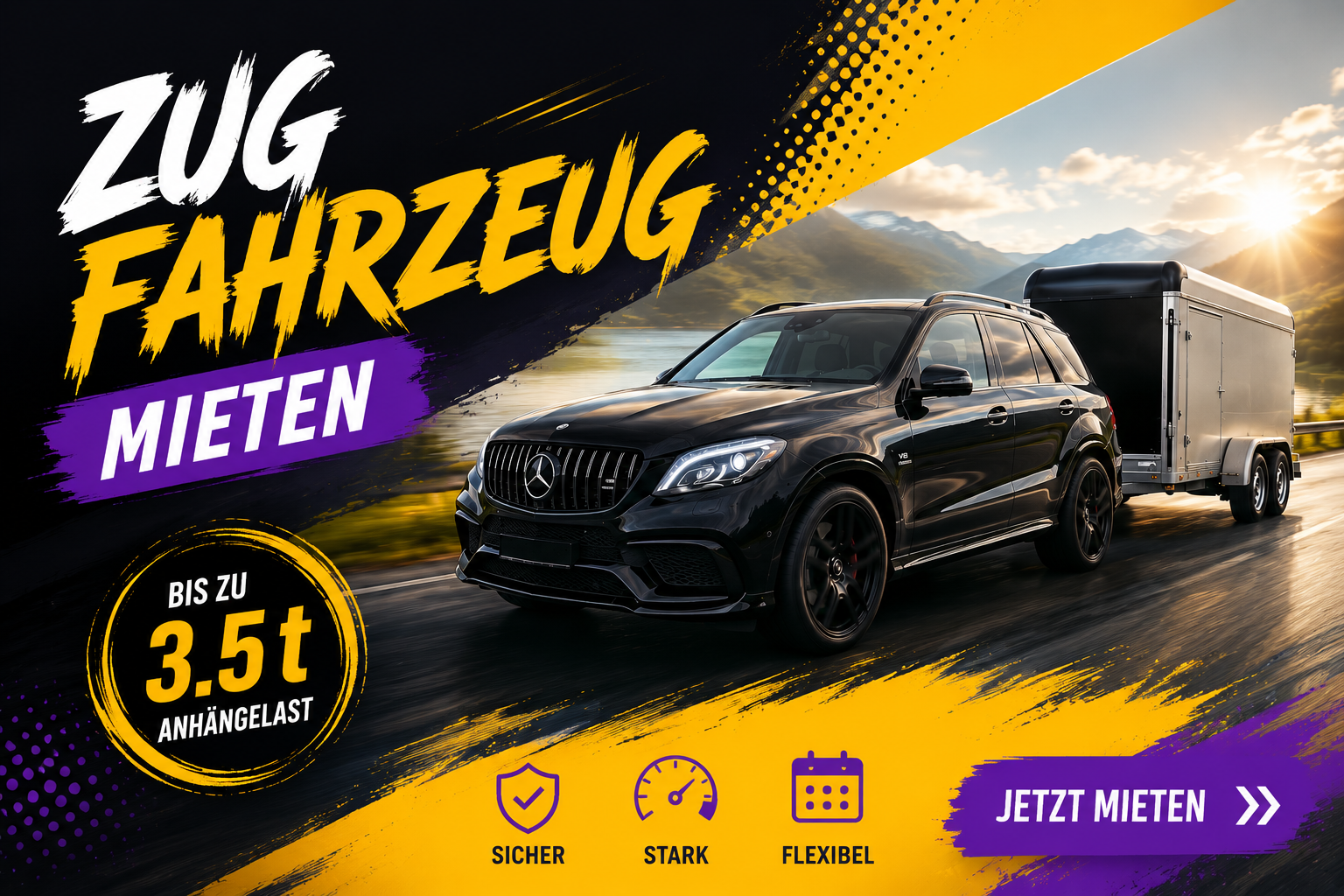 Zugfahrzeug mieten mit bis zu 3.5t Anhängelast